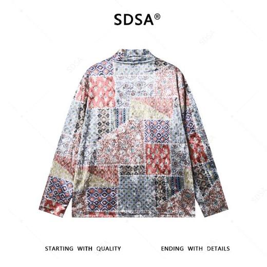 T5043SDSA男士秋冬新款痞帅男装潮牌撞色植物花卉半高领长袖T恤百搭潮 商品图5