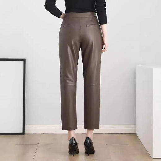 丁摩 真皮直筒绵羊皮女皮裤九分裤 商品图2