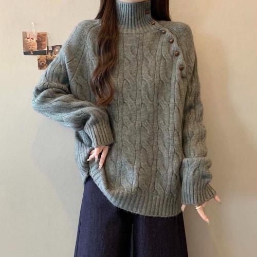 【YW】无忧购慵懒风麻花斜扣毛衣女秋冬设计感打底针织衫上衣538#（截单后3-5天发货） 商品图2