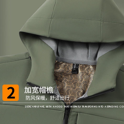 跃牌【跃LEAP-ACTIVE】秋冬冲锋衣软壳男女防风防水一体连帽加绒加厚登山服上衣2578 商品图2