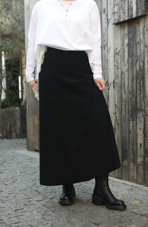 一周发货【薄绒长款半裙】「懒人凹造型」黑色及踝半身长裙｜胸以下全是腿，小个子高妹都能穿的万能裙，可以穿冬春秋3个季节，韩国出口款，成分：聚酯纤维92%   氨纶8%，💞小个子姐妹可备注裁剪 商品图9