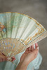 独角鹿西洋古董19世纪末欧洲艺术家M.Rodique签名创作卷叶纹母贝精雕扇骨装饰田园恋歌主题手绘扇面双面折扇 商品缩略图2