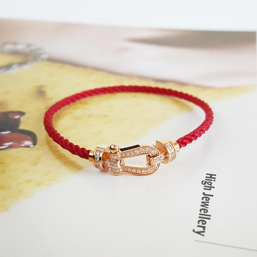 【95新】FRED斐登Force 10系列0B0074中号18K玫瑰金满钻Force 10马蹄扣手链链扣尺寸约20*10mm。链绳16号中性款181125NJS21 商品图4