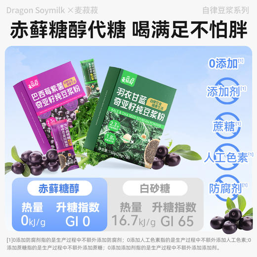 【龙王豆浆】自律21天-羽衣甘蓝奇亚籽豆浆粉-巴西莓紫薯纯豆浆粉140g*2 商品图8