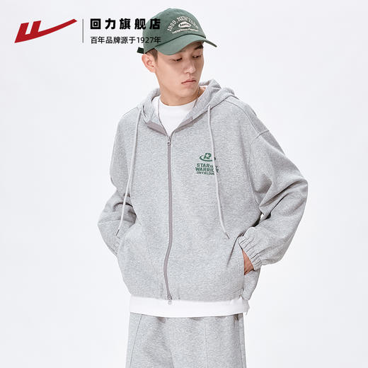 回力休闲运动套装男秋冬季新款潮牌连帽拉链运动上衣宽松直筒卫裤 商品图3