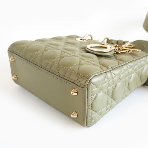 【95新】Dior迪奥Lady Dior手袋绿色金扣四格徽章戴妃手提单肩包女士181125AK16 商品图7