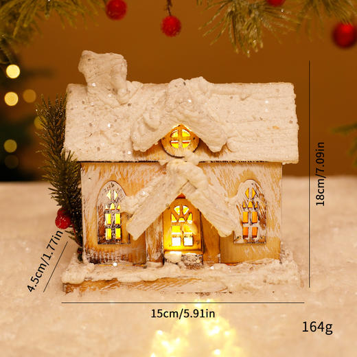 【圣诞发光雪景木屋】木质雪房子小木屋摆件 欧式复古原木小雪屋 商品图7