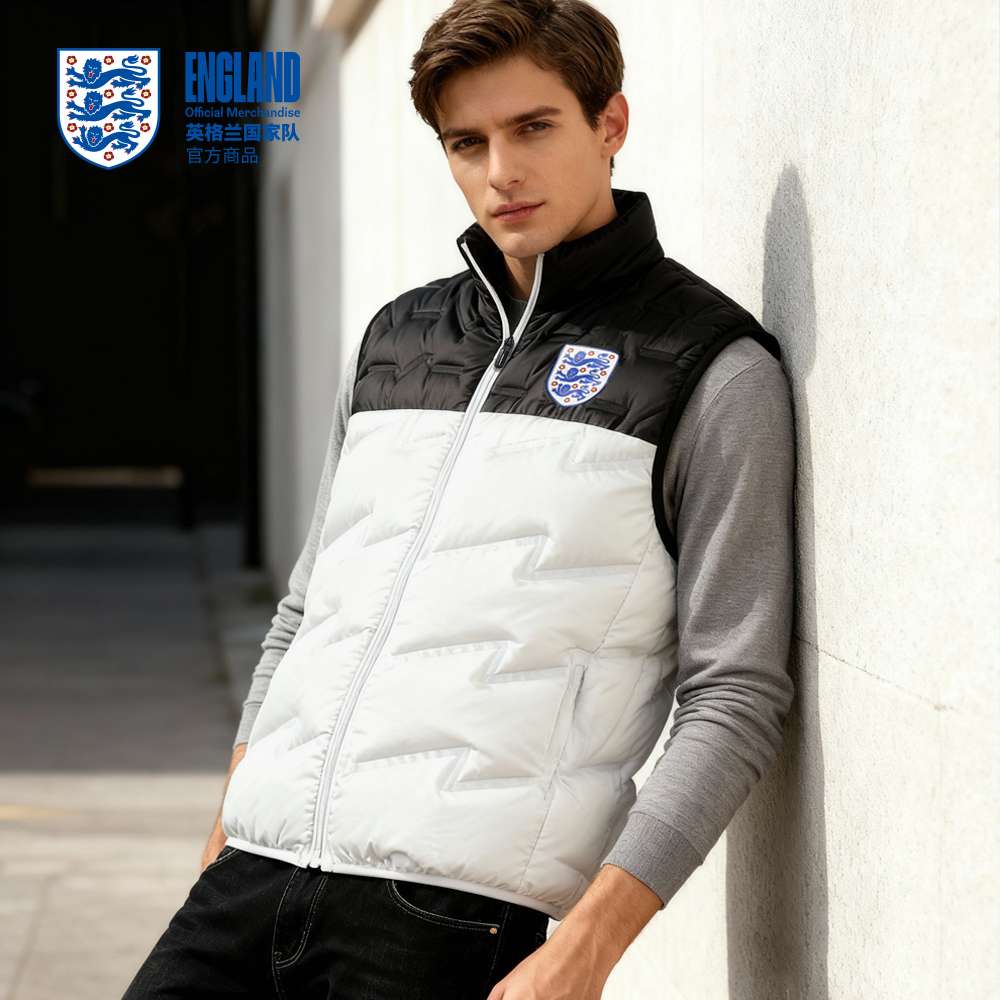 【官方正版】英格兰国家队 | 黑白拼色马甲秋冬保暖羽绒马甲
