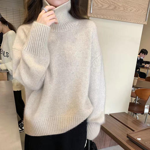 丁摩 宽松慵懒风高领100纯羊毛套头衫秋冬新款保暖女士套头毛衣5ZF-24101 商品图2