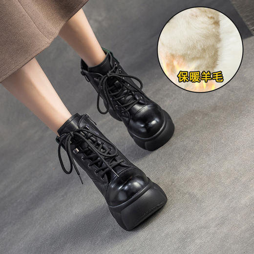 JZ9168-39 2025冬季新款羊毛保暖雪地靴头层牛皮内增高短靴休闲百搭女鞋 商品图1