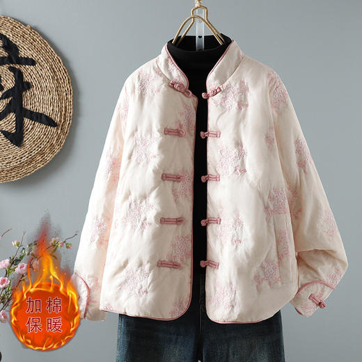 XYF5370 2025冬季新中式国风绣花保暖棉衣宽松显瘦复古盘扣轻薄棉服外套女 商品图1