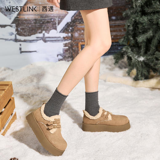 西遇厚底加绒勃肯鞋女新款冬季外穿棉鞋低帮保暖毛毛雪地靴V2457344 商品图4