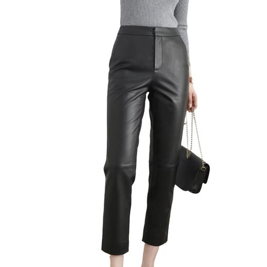 丁摩 真皮直筒绵羊皮女皮裤九分裤 商品图4