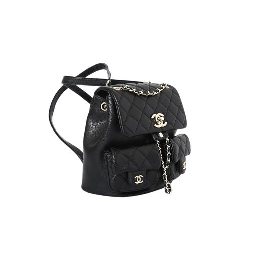 芯片防伪版本） CHANEL香奈儿 Duma 24A 复古淡金扣菱格纹-荔枝纹牛皮-背包双肩包 中号-男女同款情侣款黑色 商品图1