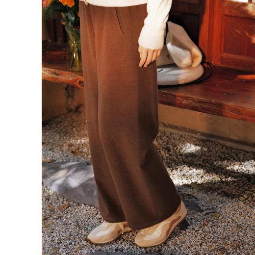 朗冬 绵羊毛桑蚕丝弹力腰无束缚绒面显瘦显腿长小直筒裤 山林曦照 商品图3