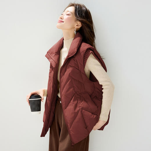 丁摩 白鸭绒羽绒马甲女中长款翻领护肩马夹宽松大码外穿坎肩冬装新款5ZF-368011 商品图2