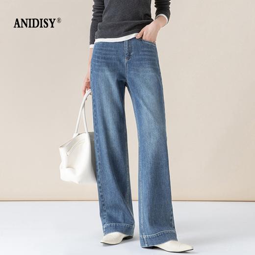  高腰拉链宽松垂感阔腿直筒牛仔裤 商品图1