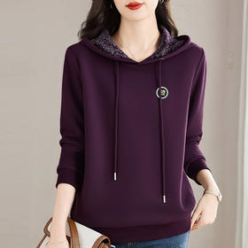 加绒加厚大码连帽卫衣女秋冬2026新款套头帽衫休闲长袖女士紫色上衣