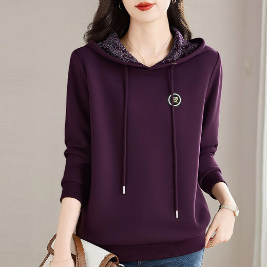加绒加厚大码连帽卫衣女秋冬2026新款套头帽衫休闲长袖女士紫色上衣 商品图0