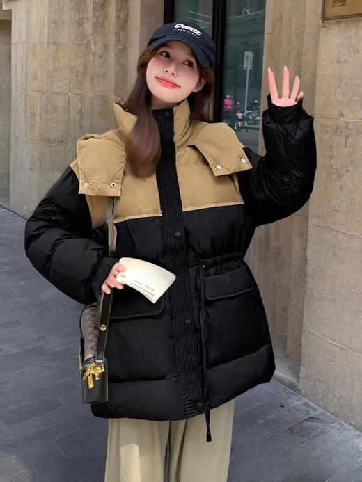 这款超推荐！！品质超好【羽绒服】撞色拼接连帽收腰中款羽绒服-喜出 商品图5