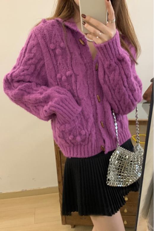 LNNNS 紫色牛角扣休闲针织开衫外套 21820 商品图2