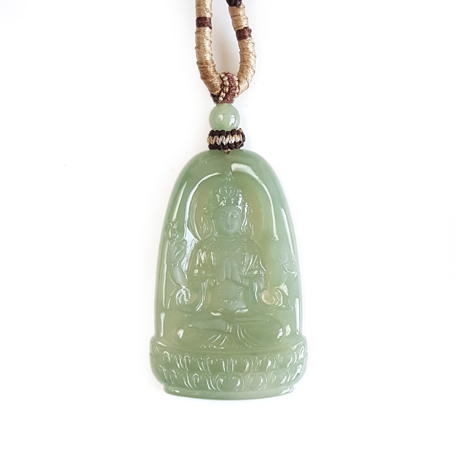 【天然正品】A货翡翠天然无杂裂冰种绿色观音翡翠（平安、吉祥）吊坠项链55.8*35.1*5.0MM（皆取最大值）男士、中性131125NJM41特价：1280