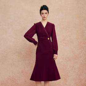 QG808斯尔丽2025新款宴会小礼服V型领收腰放摆鱼尾裙优雅知性连衣裙