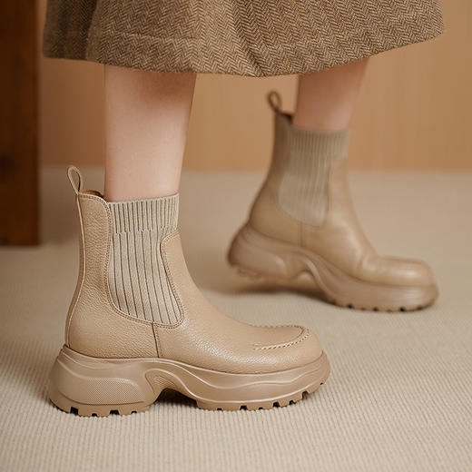 OLD 630-3厚底马丁靴松糕弹力针织显瘦靴高跟短靴 商品图2