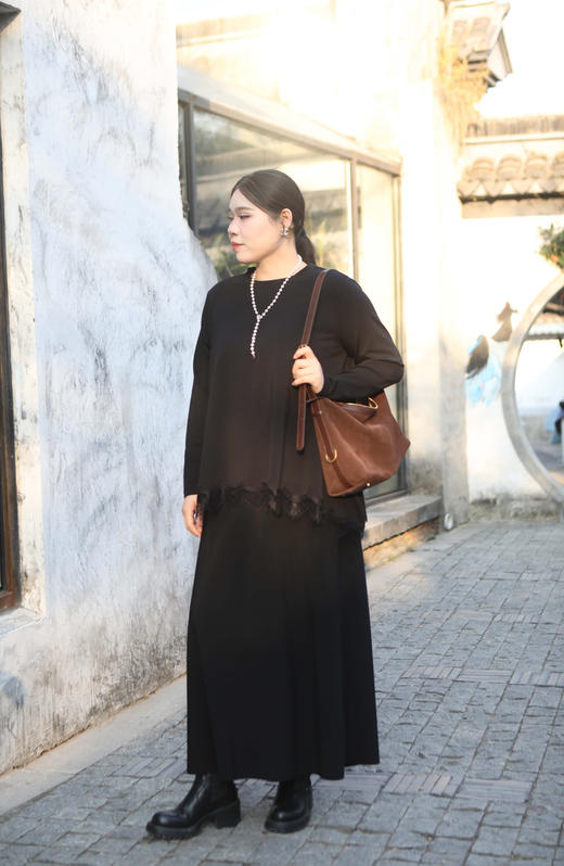 一周发货【薄绒长款半裙】「懒人凹造型」黑色及踝半身长裙｜胸以下全是腿，小个子高妹都能穿的万能裙，可以穿冬春秋3个季节，韩国出口款，成分：聚酯纤维92%   氨纶8%，💞小个子姐妹可备注裁剪 商品图3