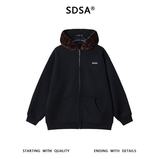 SDSA秋冬新款痞帅男装潮牌毛毛领刺绣字母拉链连帽卫衣外套休闲 商品图1