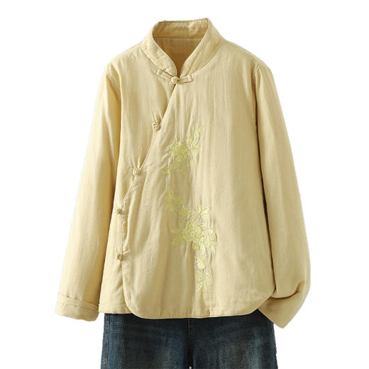 GYH 5652纯色休闲简约复古新中式盘扣绣花斜襟国风加厚棉衣 商品图4