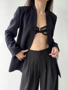 Semplicita | U03 Mae Blazer 单扣无领分割线西装外套 ［ 米/ 白 / 黑藏青 / 黑PU ］