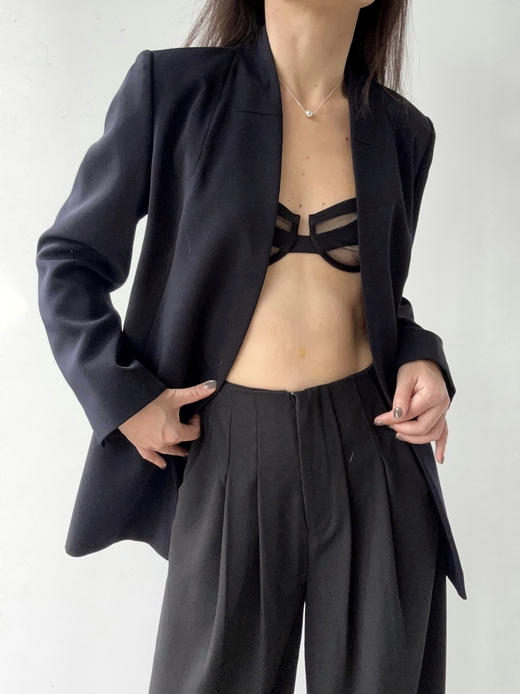 Semplicita | U03 Mae Blazer 单扣无领分割线西装外套 ［ 米/ 白 / 黑藏青 / 黑PU ］ 商品图0