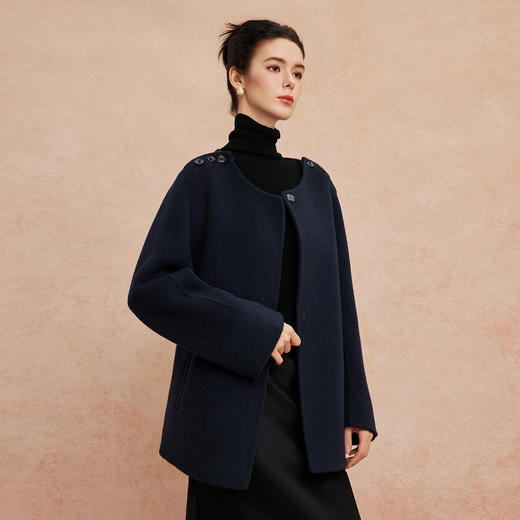 QH959斯尔丽25新款高质韩系肩部显精神显瘦利落手工双面一手长大衣 商品图2