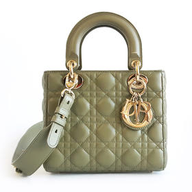 【95新】Dior迪奥Lady Dior手袋绿色金扣四格徽章戴妃手提单肩包女士181125AK16