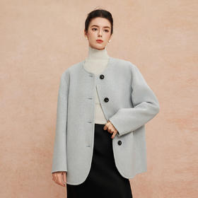 QH962斯尔丽2025新款圆领老钱风松弛感简约宽松保暖显高显瘦大衣