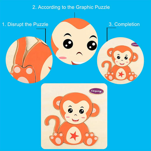 儿童木制动物立体卡通拼图 宝宝早教益智积木玩具 商品图7