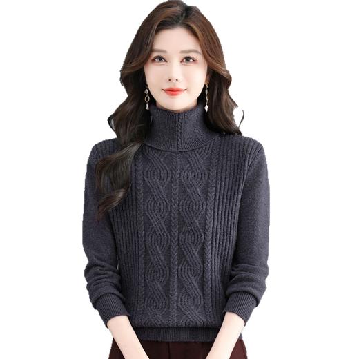 U7792-158高领麻花编织打底衫加厚针织衫女士冬季保暖宽松显瘦百搭毛衣上衣 商品图4