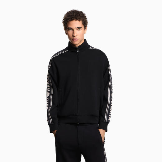 EMPORIO ARMANI 阿玛尼 男士徽标条纹 ASV 双面针织全拉链运动卫衣 黑色 EM002913 AF10013 UC001 商品图1