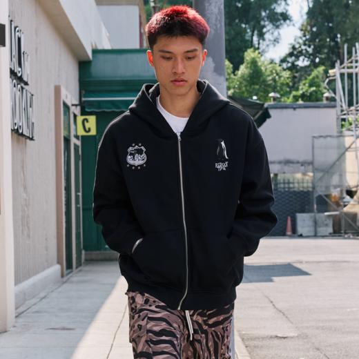 录士LUSHISI企鹅卫衣加绒摇粒绒双层重磅棉感保暖防风连帽外套男 商品图4