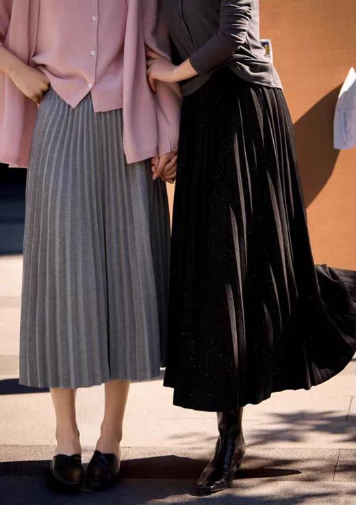 日落金山洒金秋冬百褶醋酸羊毛混纺高腰A字半身裙 商品图7