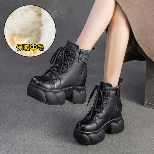 JZ9168-39 2025冬季新款羊毛保暖雪地靴头层牛皮内增高短靴休闲百搭女鞋 商品图2
