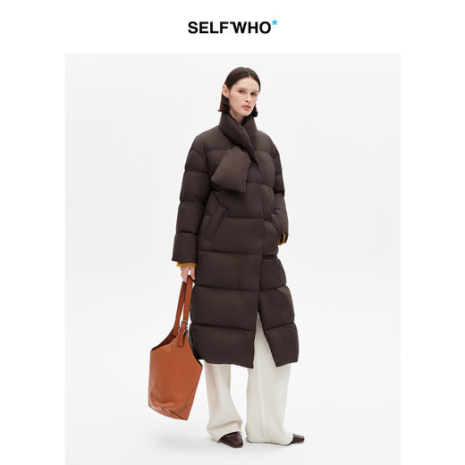 SELFWHO90白鸭绒经典围巾领长款羽绒服女2025冬新款防风保暖外套 商品图2