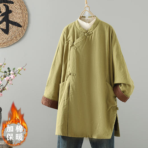 GYH 5661新中式百搭复古纯色斜襟慵懒宽松加厚棉服外套 商品图2