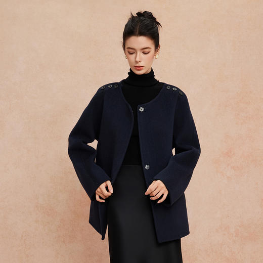 QH959斯尔丽25新款高质韩系肩部显精神显瘦利落手工双面一手长大衣 商品图0