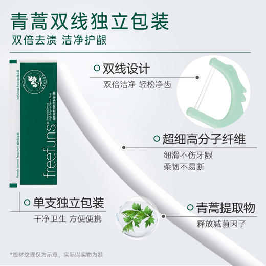freefuns青蒿减菌双线倍净牙线棒(独立装) 30片/盒  双线设计 清洁无残留 柚然茉莉香 商品图2