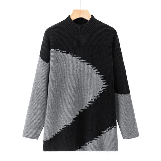 丁摩 秋冬女装中长款半高领撞色毛衣026-6106 商品图4