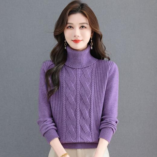 U7792-158高领麻花编织打底衫加厚针织衫女士冬季保暖宽松显瘦百搭毛衣上衣 商品图2