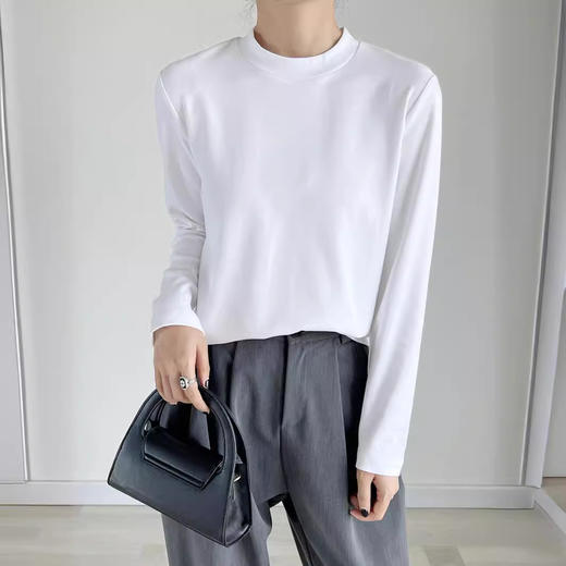 雀说后中缝线长袖T恤纯色简约白色云柔纯棉上衣螺纹圆领打底ALWX2511-1 商品图1