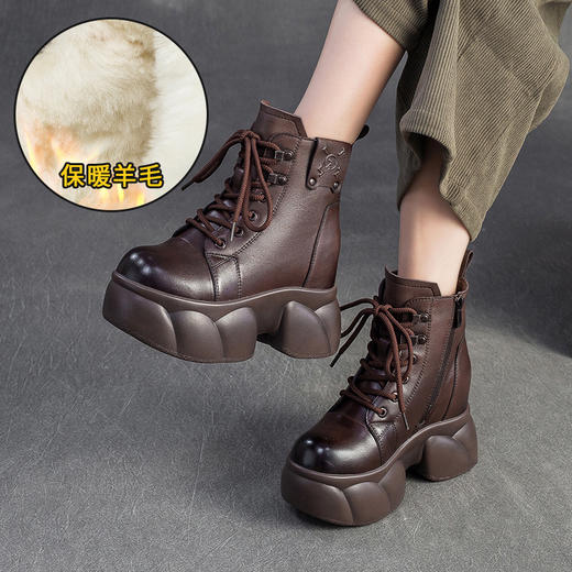 JZ9168-39 2025冬季新款羊毛保暖雪地靴头层牛皮内增高短靴休闲百搭女鞋 商品图3
